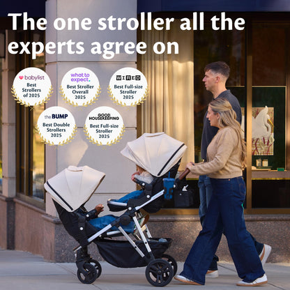Mockingbird Single-to-Double Stroller 3.0 - Convertible Full Size Baby Stroller for 1, 2, or 3 Kids with 44 Possible configurations, Travel System Compatible - Sage