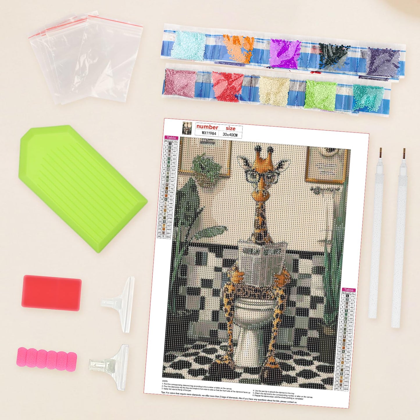 Lxmsja Giraffe Diamond Art Kits for Adults, Bathroom Diamond Painting Kits for Beginners, 5D DIY Full Drill Gem Art Crafts for Adults, Home Wall Decor 12x16 inch
