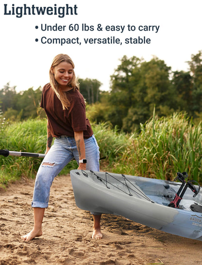 Brooklyn 10.0 Single Pedal Fishing Kayak by BKC, Lightweight Sit-On-Top Kayak with Flipper Drive, Rudder, Rod Holders & Cargo Storage
