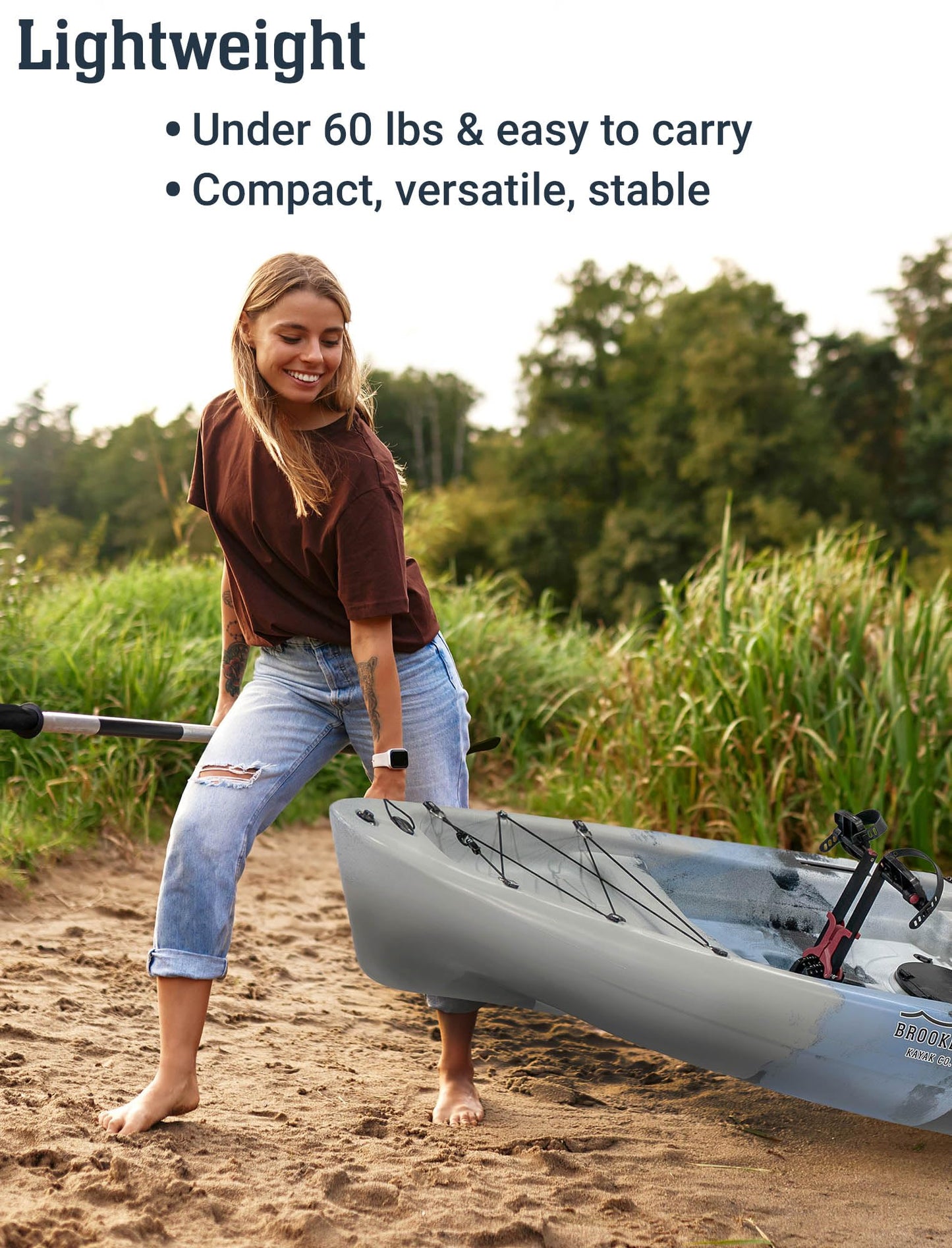 Upgraded Brooklyn 10.0 Pedal Sit-On-Top Kayak by BKC, Lightweight Fishing Kayak with Flipper Pedal Drive, Rudder Steering, 350 lb Capacity, Stable 10 ft Hull, Adjustable Seat, Storage & Rod Holders