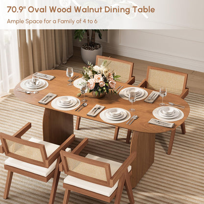 homary Japandi Oval Dining Table for 6, 70.9" Solid Pine Wood Kitchen Table, Modern Mid Century Minimalist Kitchen & Dining Room Table, Double Pedestal Base, Walnut