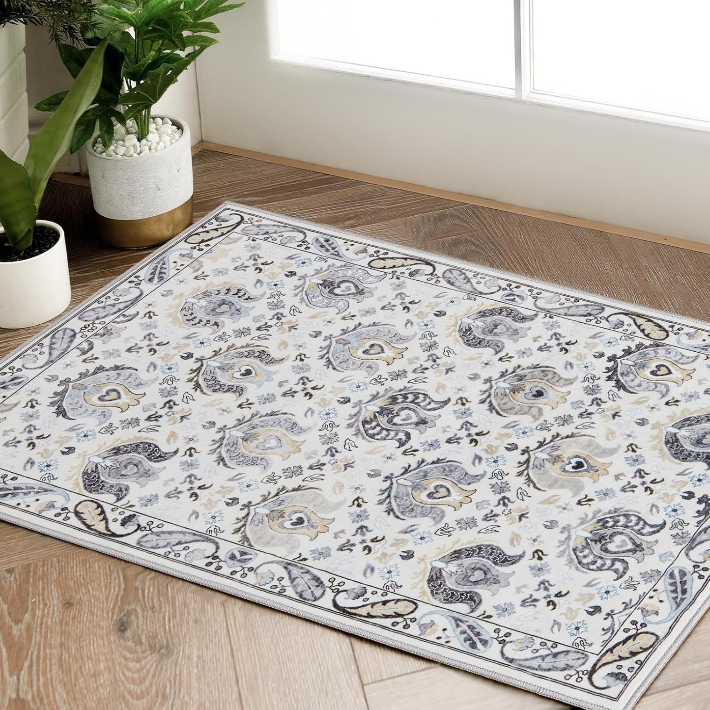 jinchan Area Rug 2x3, Washable Vintage Floral Indoor Entryway Rug, Soft Non Slip Bathroom Kitchen Carpet