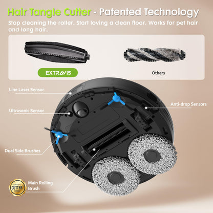 Robot Vacuum and Mop, Pet Hair Tangle-Free Cutter Technology, Max 10,000Pa Suction, Laser Navigation, Pet Laser, 75-Days Capacity, Carpet Lift Detection, APP ＆ Voice Control, Robotic Vacuums Cleaner