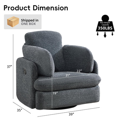 Bonzy Home Manual Recliner Chair, 360°Swivel Rocker Recliner Chair for Adults, Overstuffed Nursery Rocking Reclining Sofa with 2 Pillows and Hidden Storage, Dark Grey