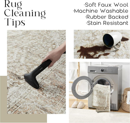 Boho Kitchen Rug Washable, 2x3 Non-Slip Farmhouse Neutral Small Area Rug for Bathroom Bedroom Indoor Entrway