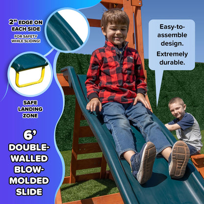 Sportspower Scottsdale Cedar Wood Swing Set: 2 Adjustable Swings, Sandbox, Rock Climber, Covered Deck, 1 Slide - Exceeds ASTM Safety Standards