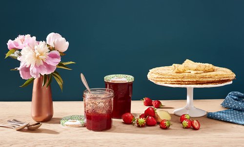 Le Parfait French Glass Jam Jar with Colorful Airtight Lid 385ml (13oz) - BPA-Free Canning Jar for Jam, Jelly & Preserves - Dishwasher Safe, Freezer Safe, Made in France 6PK