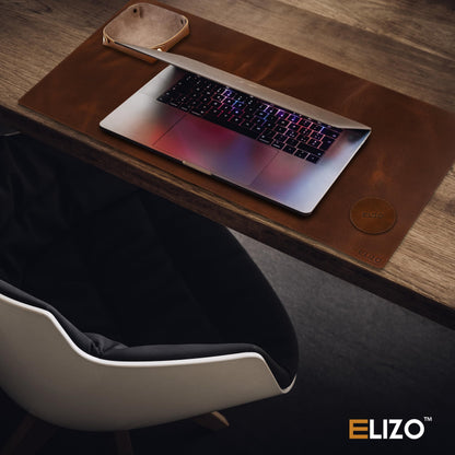 ELIZO Leather Desk Pad Real Leather Desk Mat Thick (3mm) Double Layer (32x16) Cover Blotter Desk Protector Large Computer Mat for Keyboard Mouse Pad Table Laptop Mat Office Accessories - Antique