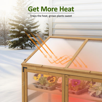 Macrout Cold Frame Greenhouse, Large Wooden Greenhouse Cabinet, Garden Cold Frame with Adjustable Shelves for Outdoor Indoor Use, 1344 (Natural)
