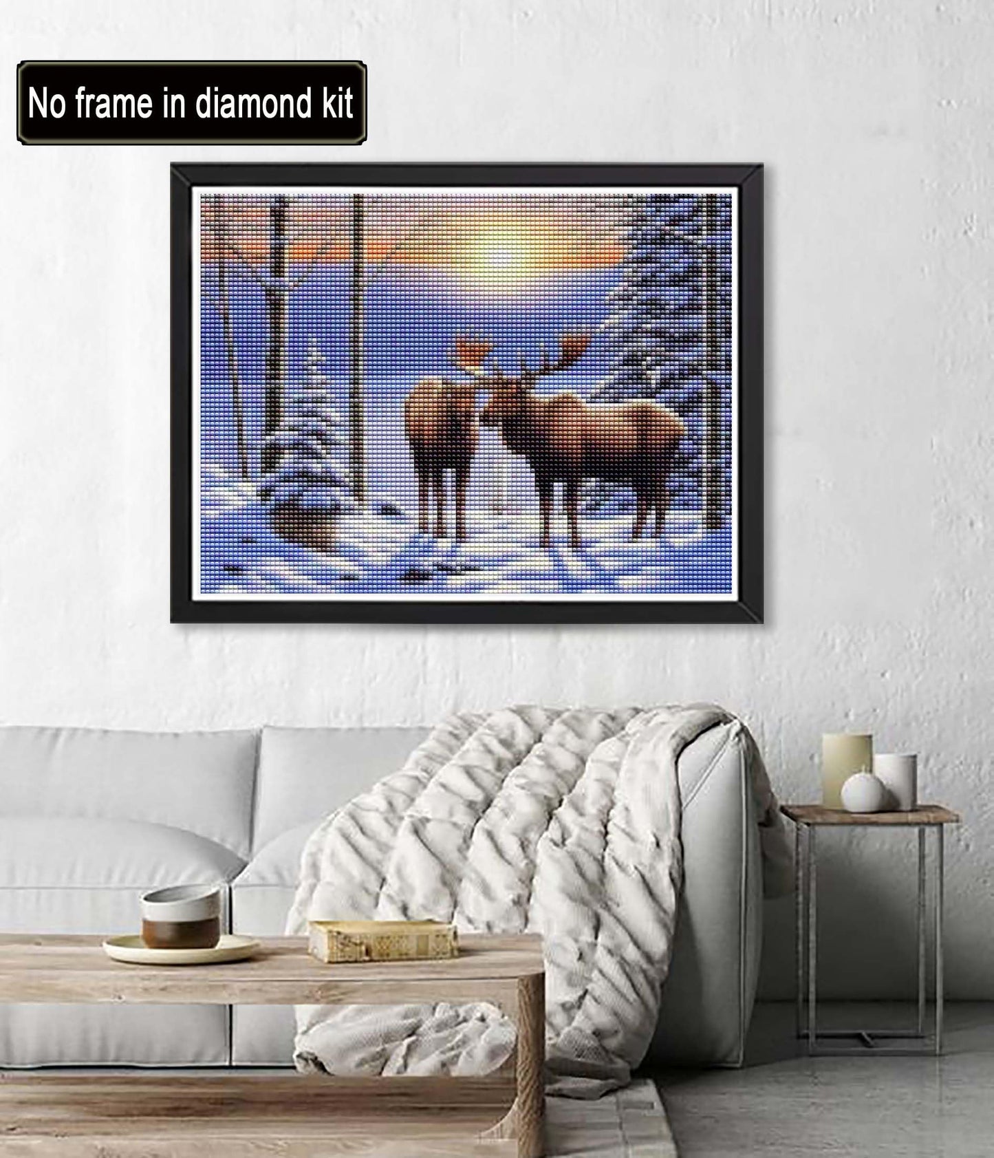 Diymood DIY 5D Diamond Painting by Number Kits, Diamond Painting Moose Winter Forest Paint with Diamonds Arts for Adults Full Drill Canvas Picture for Home Wall Decor 40x50cm(16x20inch)