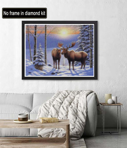 Diymood DIY 5D Diamond Painting by Number Kits, Diamond Painting Moose Winter Forest Paint with Diamonds Arts for Adults Full Drill Canvas Picture for Home Wall Decor 40x50cm(16x20inch)
