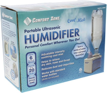 Comfort Zone Ultrasonic Personal Portable Humidifier, 6 Hour Operation, Whisper Quiet, Travel, White (CZHD20)