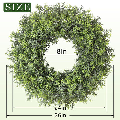 26" Large Artificial Rosemary Wreath for Front Door - UV Resistant Realistic Rosemary Plant, Fake Spring/Summer Greenery Wreath for Wall Window Farmhouse Fireplace Decor