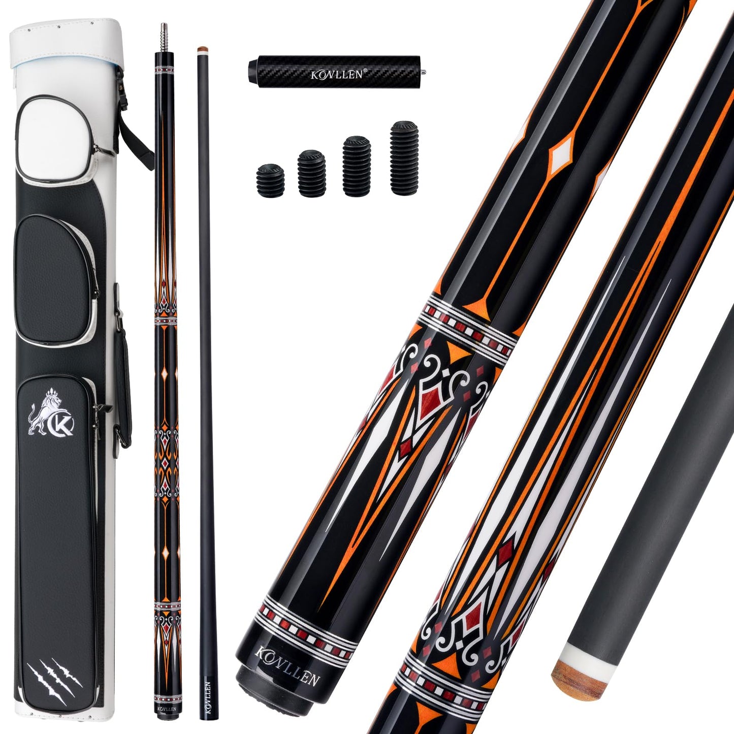 KONLLEN 2.0 Pool Cue Complete Set with Case & Extras | Carbon Fiber Pool Cue with Professional Taper | Low Deflection Shaft for Adults & League Players