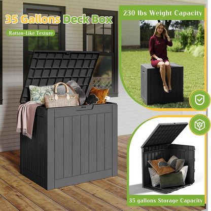 35 Gallon Resin Deck Box - Waterproof, UV-Resistant Outdoor Storage for Cushions & Tools | Black