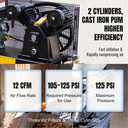 HPDAVV 6.5HP Gas Powered Air Compressor with Wheels 9 Gallon Air Tank 12 CFM Wheelbarrow Gasoline Powered Piston Air Compressor Max.125PSI for Workshop, Machinery, Construction Sites