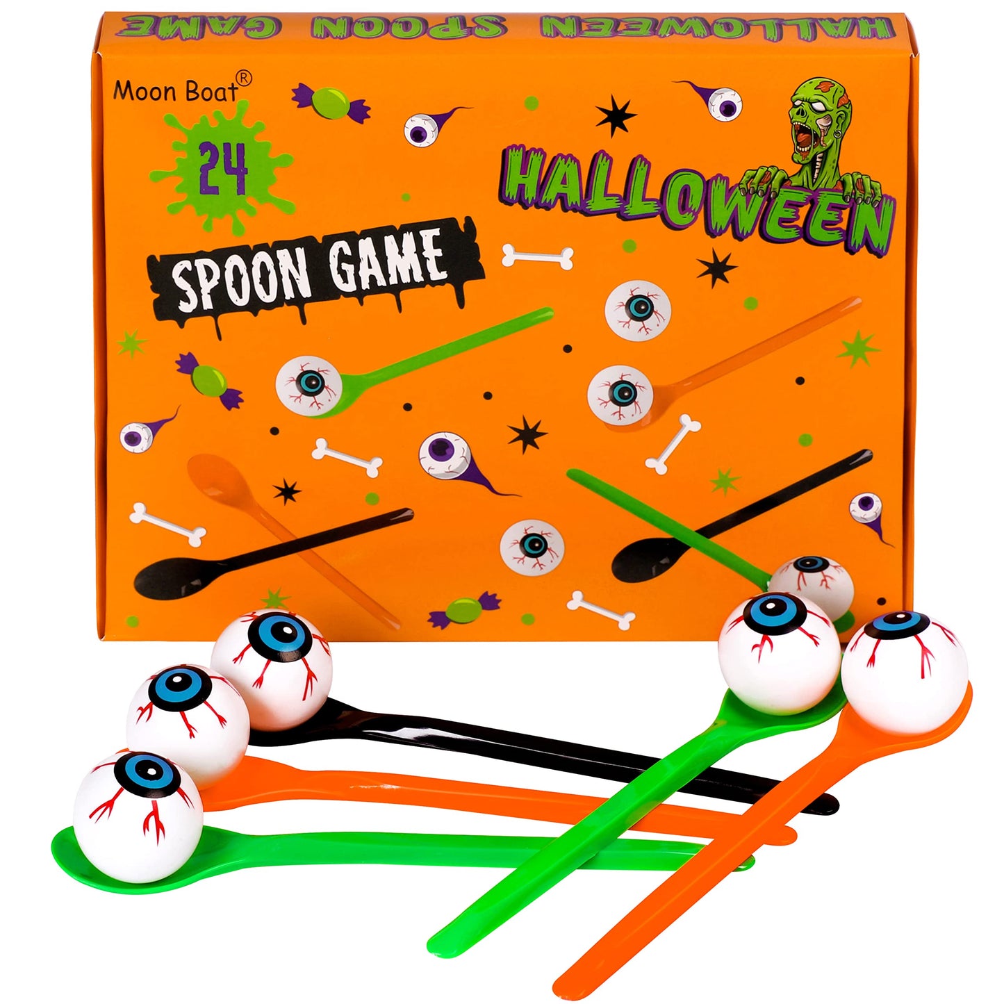 Moon Boat 24 Packs Halloween Game Eyeball Spoon Relay Race Toy Set- Indoor Outdoor Party Supplies Decorations