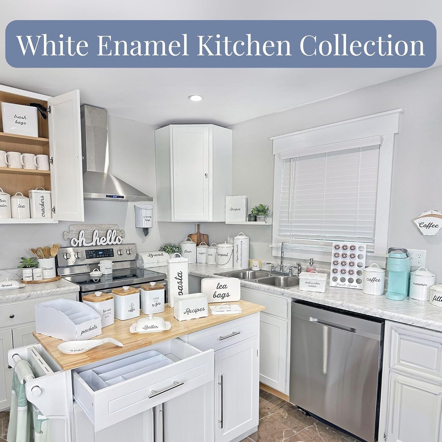 AuldHome Design White Enamel Sponge Holder, Rustic Enamelware Kitchen Sink Accessory