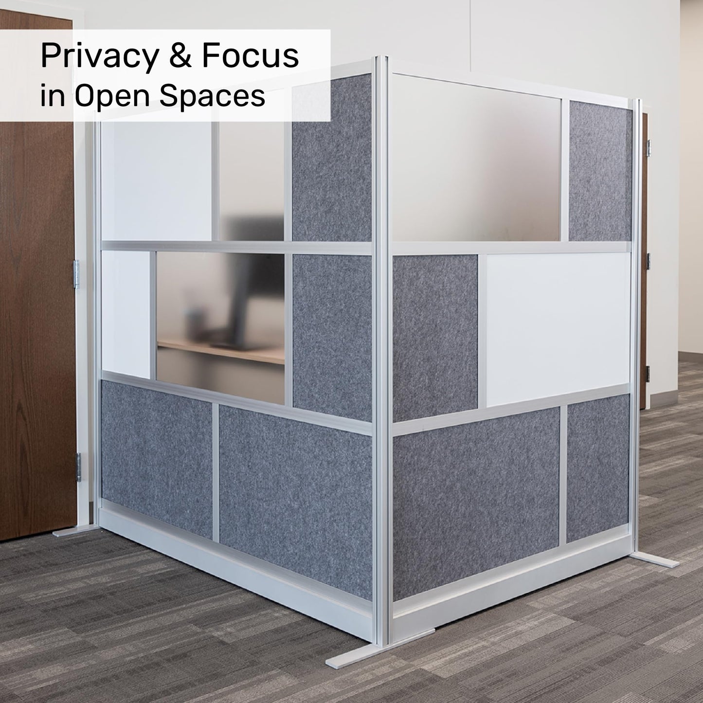 Workflow Modular Wall | Room Divider with Whiteboard, Sound Dampening, & Frosted Acrylic Panels | Expandable Office Partition for Privacy & Stability (53" x 70")