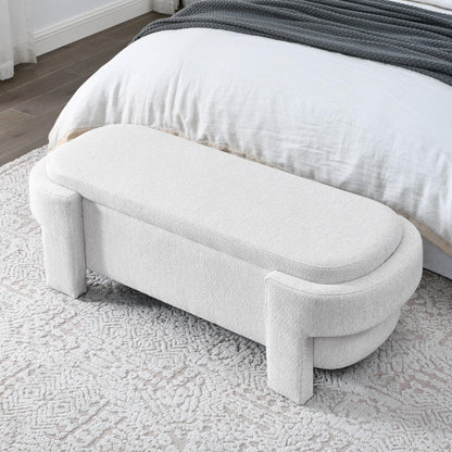 KEIKI 51" Linen Ottoman Bench with Large Storage Space, Upholstered Seating Foot Rest Stool Furniture for Bedroom, Living Room, Entryway, White