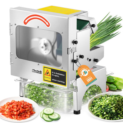 Newhai 200W Commercial Vegetable Slicer Machine Electric Automatic Veggie Fruit Cutter 400lb/h with Conveyor Belt 1-35mm Thickness Adjustable for Cucumber Scallion Green Bean Banana 110volt