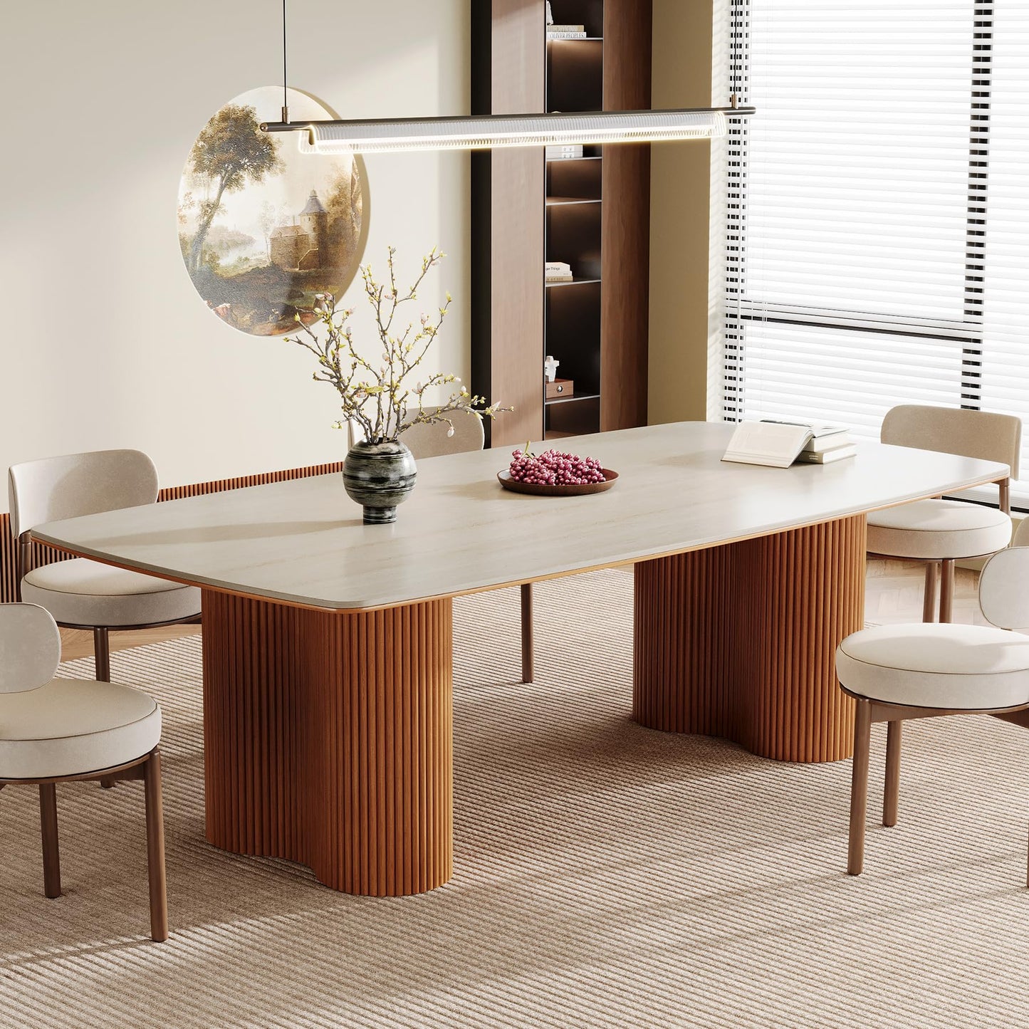 Tribesigns 78.7" Sintered Stone Dining Table for 8-10，Luxury Rectangular Kitchen Table with Solid Wood Legs, Mid-Century Dining Room Table for Living Room