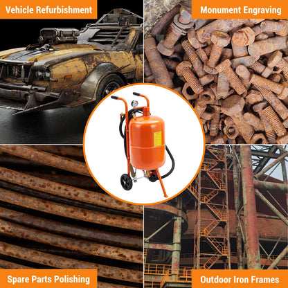 GarveeTech 5 gal Sand Blasting Machine, 60-110 Psi Pressure Air Sand Blasting Kit w/4 Ceramic Nozzles & Oil-Water Separator, Portable Abrasive Blaster for Stain Removal Paint, Orange