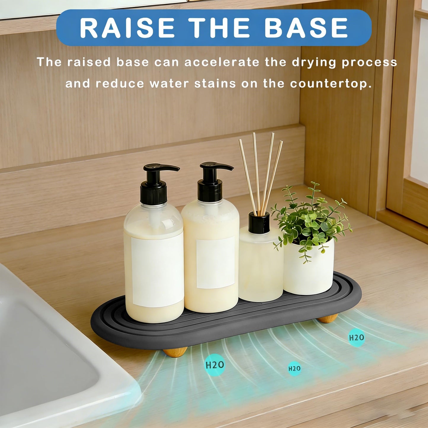 Instant Dry Sink Tray, Anti-Slip Stone Sink Caddy, Durable Kitchen Sink Organizer, Quick Dry Water Absorbing Stone Tray for Bathroom Counter, Stone Soap Tray -Dark Gray