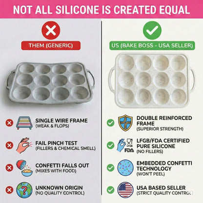 BAKE BOSS 2-Pack Silicone Muffin Pan for Baking with Metal Reinforced Frame -12 Cup Regular Size Cupcake Pan, BPA Free Silicone Muffin Tray - Cupcake Baking Pan Molds for Oven & Dishwasher Safe
