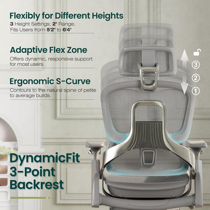GABRYLLY Ergonomic Office Chair, Home Mesh Desk Chair with Sync Lumbar Support & Sliding Seat, 4D Arm, 150° Recline, Adjustable Back,Big & Tall Computer Chair-Footrest,Aluminum Base, Gray,FLOW550