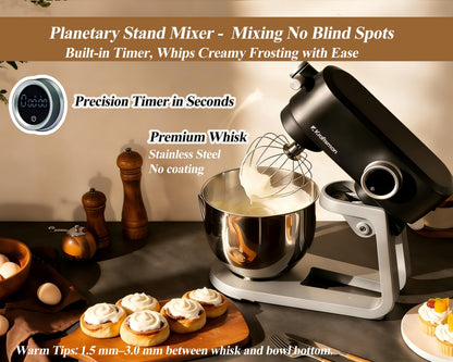 Kraftsman All Metal Stand Mixer 5.3 Quart with 4 Stainless Steel Attachments, Heavy Duty Dough Mixer with DC Motor, Lower Noise, Verstile Mixer with Power Hub, 8-Speed & Timer (Black)