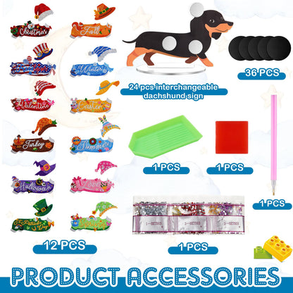 Menkxi 24 Pcs Dachshund Diamond Art Magnets Kit, Interchangeable Weenie Dog DIY Craft for Summer, Seasonal Home Table Decor Gifts