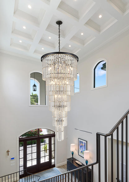 Arotikee Luxury 37-Light Crystal Chandelier for High Ceilings, Modern Black Extra Large Staircase Chandelier for 2-Story Foyer, Entryway & Villa Living Room