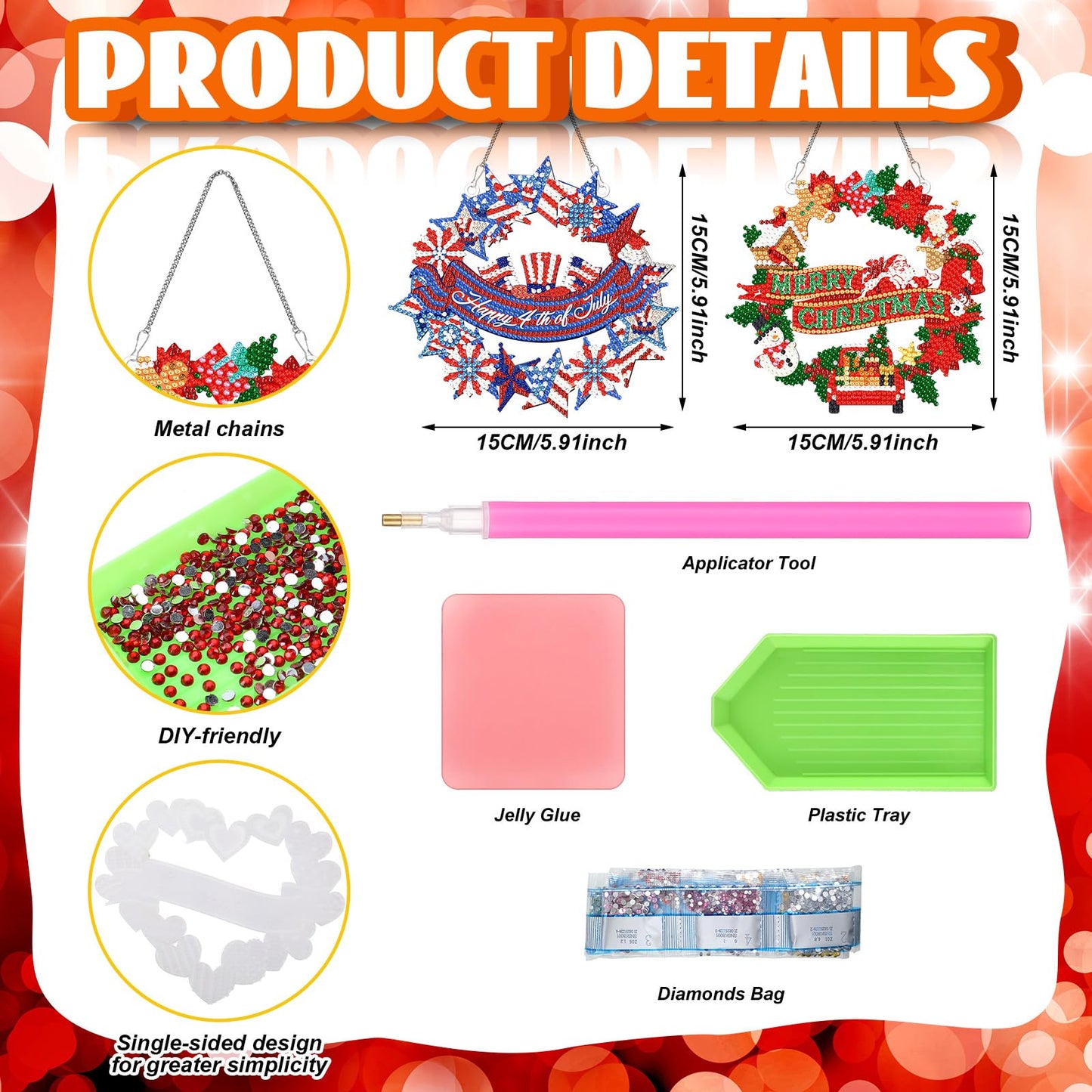 Cinnvoice 12 Pcs Seasonal Diamond Art Wreath Kits Holiday 5d DIY Diamond Painting Signs Germ Hanging Art Ornaments for Wall Door Decorations (Wreath)