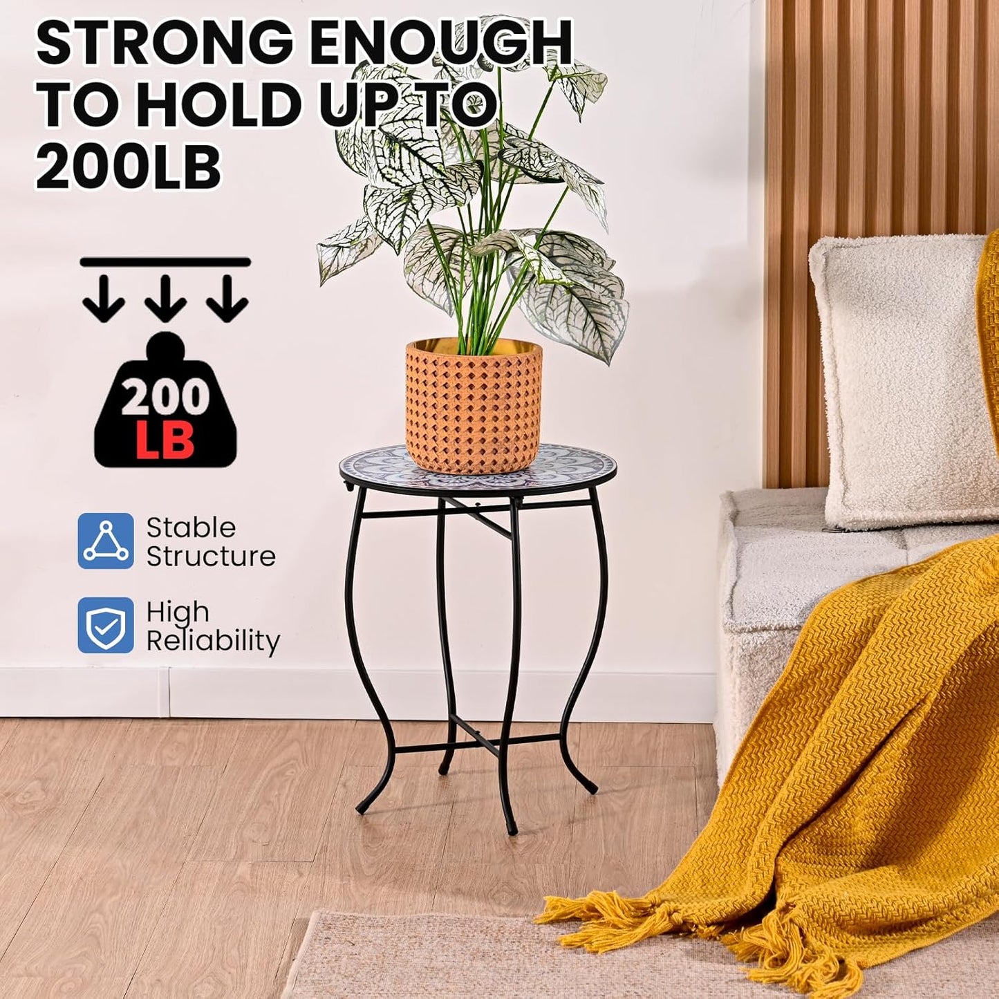 Aonagi 14 17 Round Side Table, Indoor Outdoor Small Side Table, Weather Resistant Black Metal Side Table for Livingroom