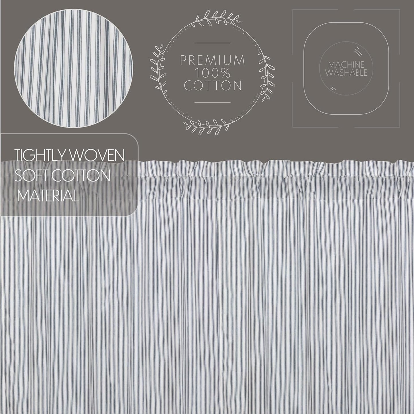VHC Sawyer Mill Blue 2 Piece Swag Set Kitchen Curtains for Bathroom Living Room Bedroom Window Ticking Striped