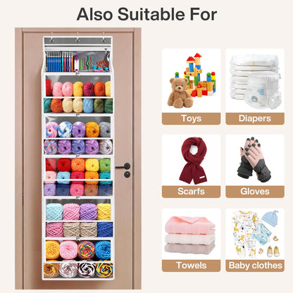 Hanging Yarn Storage Organizer with 5 Zipper Closure Compartments, Large Capacity Knitting Organizer Storage, Over the Door Hanging Knitting Yarn Holder for Crochet, Knitting Needles, Clear Grey