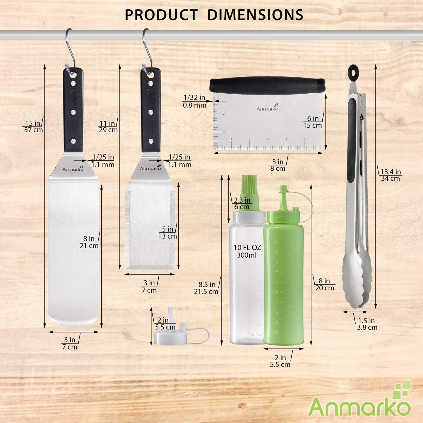 Anmarko Metal Spatula Set Stainless Steel and Scraper - Professional Chef Griddle Spatulas Set of 6 - Heavy Duty Accessories Great for Cast Iron BBQ Flat Top Grill
