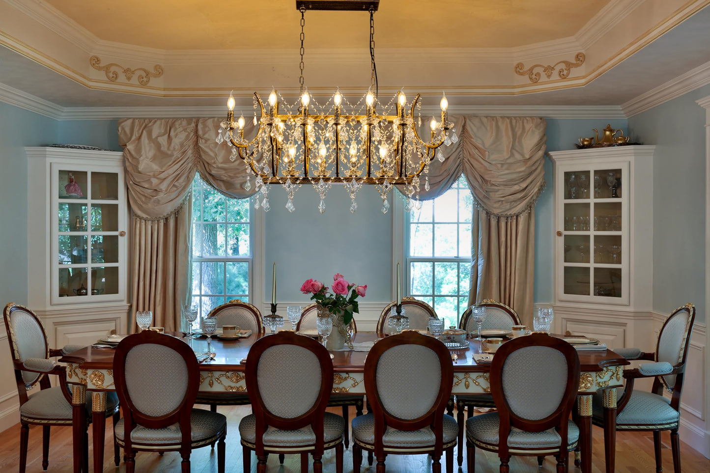 TOCHIC Crystal Chandelier Light Fixture, 18 Lights Luxury K9 Crystal Candle Chandeliers for Dining Living Room, L 40" Farmhouse Maria Theresa Chandeliers Ceiling Pendant Lighting for Bedroom Kitchen