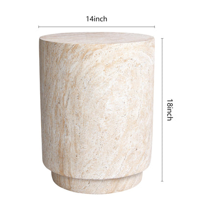 Empire Art Direct Cylinder Travertine Stone Finish Italian Design MgO Side Accent Table, Living Room, Bedroom & Office, 14.2"x14.2"x18.3"