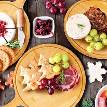 Nuenen 10 Pcs Round Wood Cutting Board with Handle Bamboo Wooden Serving Kitchen Chopping Boards for Pizza, Bread, Cheese, Charcuterie, Fruit, Vegetables(Bamboo)