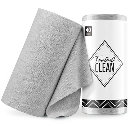 Fantasticlean Microfiber Cleaning Cloth Roll -40 Pack, Tear Away Microfiber Towels, 12" x 12", Reusable, Washable, Scratch Free, Ultra Absorbent Dishcloth for for All-Around Cleaning Supplies (Grey)