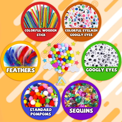 DOITEM Pipe Cleaners Craft Supplies, Arts and Crafts Supplies Including Pipe Cleaner Wiggle Googly Eyes Pom Poms Feathers Sticks Sequins for Kids Over 8 Years Old