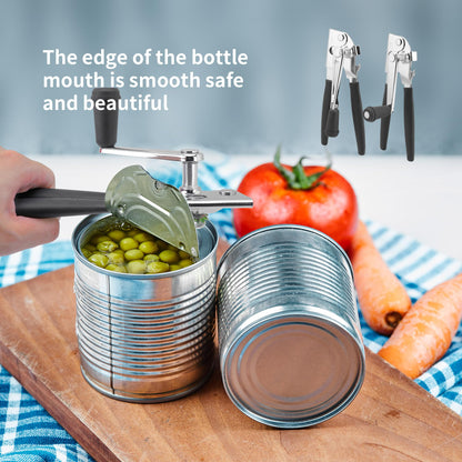 KEJJNYER 2 Pack Commercial Can Opener Manual Heavy Duty, Stainless Steel Handheld Can Openers for Large Cans, Smooth Edge Crank Can Opener for Kitchen