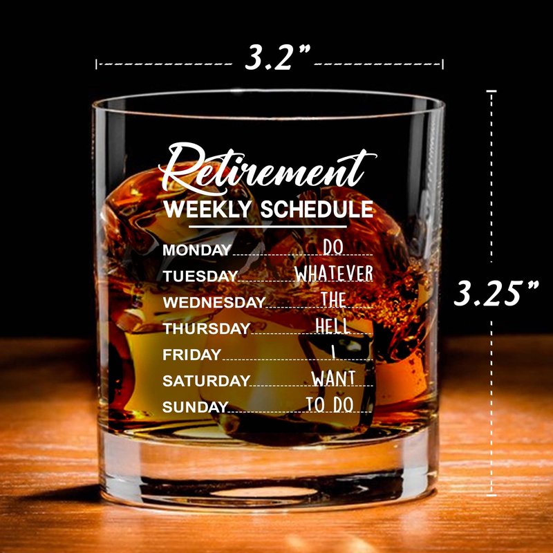 WHIDOBE Retirement Gift - Gift For Retirement Men - Weekly Schedule Whiskey Glass For Men - Retired Whiskey Glass for Dad, Grandpa - Farewell Leaving Gift For Boss, Coworker