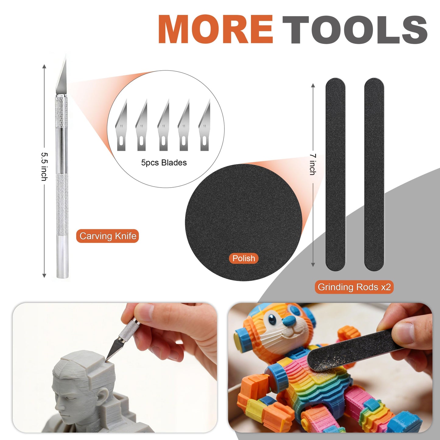 Tinytrees 3D Printer Tool Kit - 30pcs 3D Printing Accessories for FDM & SLA Printers, Nozzle Cleaning Needles, Scrapers, Files, Brushes, Tweezers, Cutter, Carving Knife, Grinding Rods