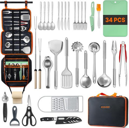 Gaialoop Portable Camping Cooking Utensils Set - Essential RV Kitchen Kit with Organizer Bag for Outdoor Adventures