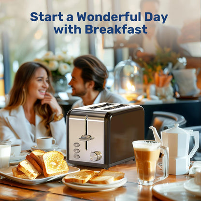 YSSOA Stainless Steel Toaster 2 Slice, Extra Wide Slot, Removable Crumb Tray, 6 Shade Settings, Compact Oven, Black