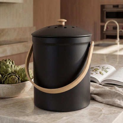 Beautiful Kitchen Compost Bin with Smell Proof Lid - Rust Proof and Odorless Compost Bucket for Your Countertop with No Smell Filters - Easy to Clean 1.1 Gallon Bin Looks Great On Any Kitchen Counter