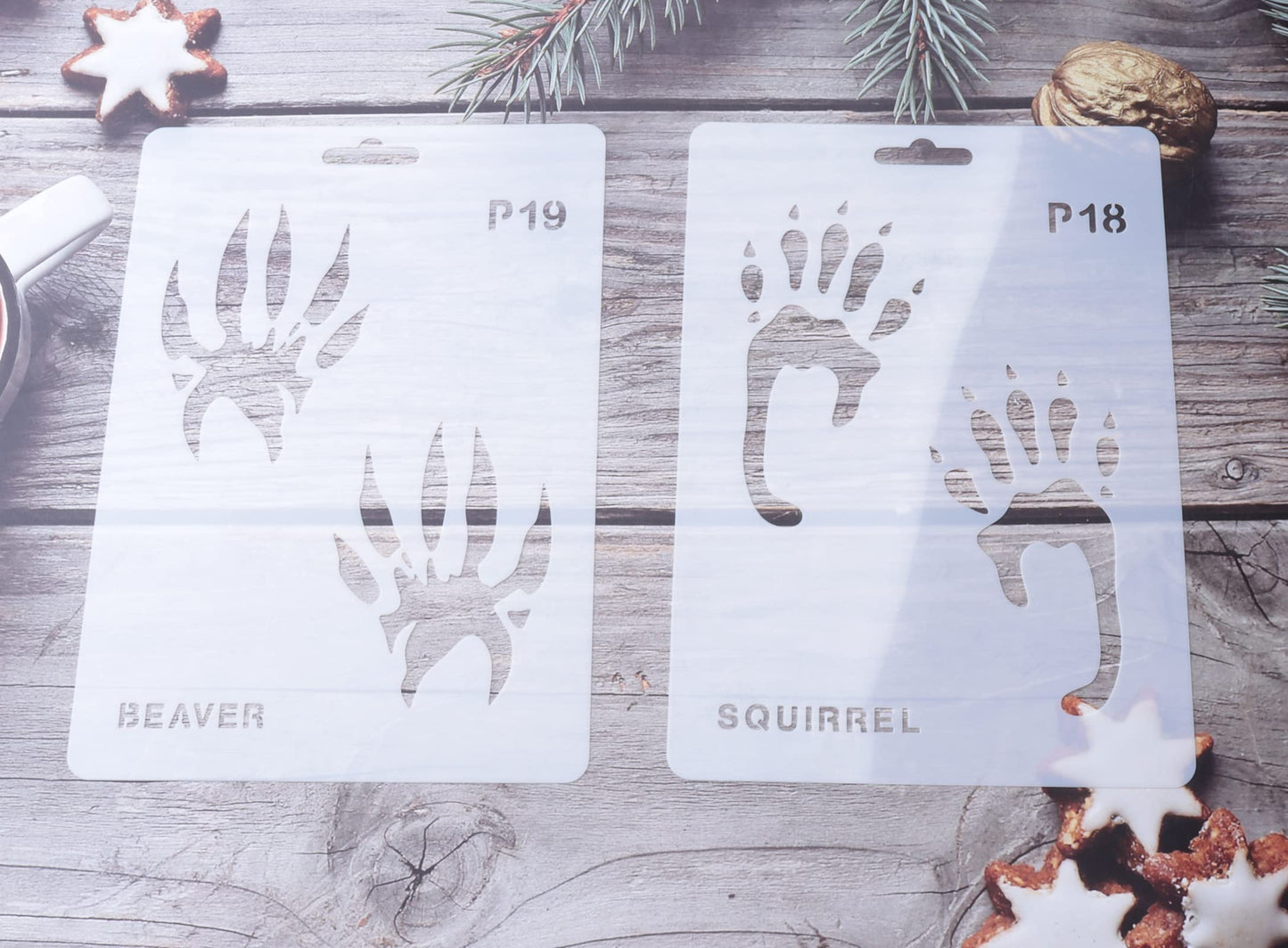 Sowaka 20 Pcs Animal Footprint Stencils Plastic Reusable Painting Templates for Painting on Wood Walls Art Craft Scrapbooking Journal Drawing Home Decoration Christmas Halloween